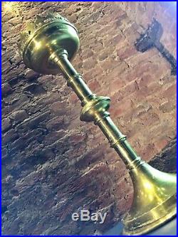 Large Antique Brass Church Candlestick / Candle Holder Ecclesiastical Gothic
