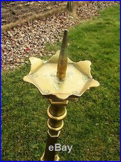 Large Antique Church Altar Brass Candle Holders Mass Chapel Gorgeous Gothic
