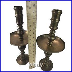 Large Brass Alter Candlesticks Vintage Pair Etched Candle Holders 16 Pillar