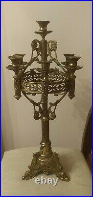 Large Brass Candle Holder Candelabra Italian Gothic Style