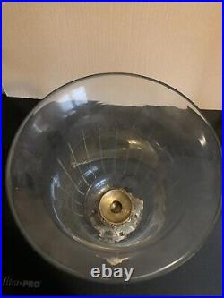 Large Brass Candle Holder with hurricane global glass detailed base A Read