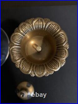 Large Brass Candle Holder with hurricane global glass detailed base A Read