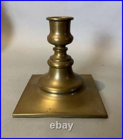 Large Early Antique Brass Candlestick or Hurricane Lamp Base
