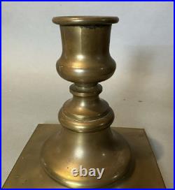 Large Early Antique Brass Candlestick or Hurricane Lamp Base