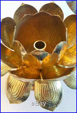 Large FELDMAN Lotus Brass Centerpiece Candle Holder Mcm Hollywood Regency
