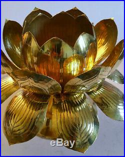Large FELDMAN Lotus Brass Centerpiece Candle Holder Mcm Hollywood Regency