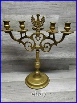 Large Heavy (9lbs) Brass Jewish Candelabra 4 Arm Candle Holder Bird Phoenix