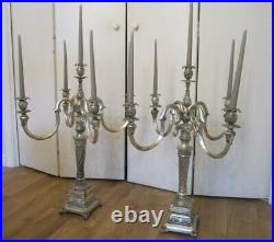 Large Heavy Ornate Brass Silver Plated 5 candle Candelabra set of 2 Local Pickup