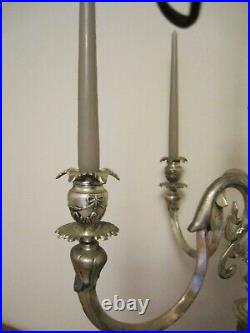 Large Heavy Ornate Brass Silver Plated 5 candle Candelabra set of 2 Local Pickup
