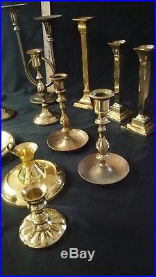 Large Lot of 19 Vintage Solid Brass Candle Holders Candlesticks Polished Wedding