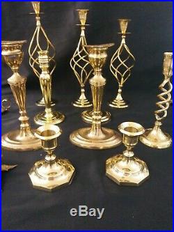 Large Lot of 23 Vintage Brass Candle Holders Candlesticks Polished Wedding Craft