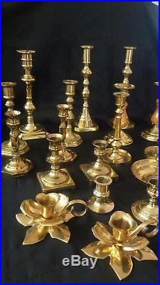 Large Lot of 27 Vintage Solid Brass Candle Holders Candlesticks Polished Wedding