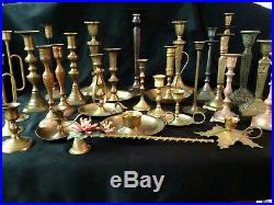 Large Lot of 29 Vintage Brass Candle Holders Candlesticks Decor Wedding Holiday