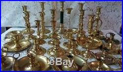 Large Lot of 31 Vintage Solid Brass Candle Holders Candlesticks Polished Wedding