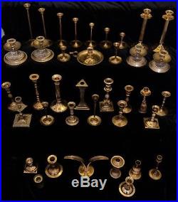 Large Mixed Lot of 38 Vintage Brass Candle Holders