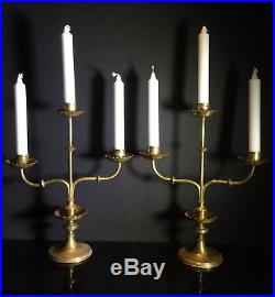 Large Pair Antique Brass Candelabra Church Altar Candlesticks / Candle Holders