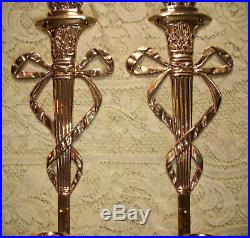 Large Pair VIRGINIA METALCRAFTERS Brass Sconce Candleholders & Glass Hurricanes