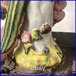 Large Parrot Candlestick Holders Porcelain Ceramic Brass MidCentury