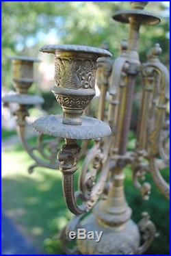 Large Victorain, Art Nouveau French Bronze/Brass 6 Candlesticks & Candelabra