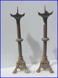 Large Victorian Brass Church Candlesticks Candle Holder Candelabra Antique Cross