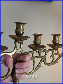 Large! Vintage Brass 7 Arm Candelabra Menorah Original Patina Unbranded