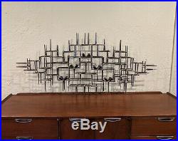 Large Vintage Mid Century Brutalist Abstract Wall Nail Sculpture Candle Holders