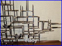 Large Vintage Mid Century Brutalist Abstract Wall Nail Sculpture Candle Holders