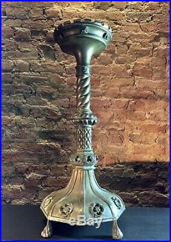 Large Weighty Antique Church / Alter Candlestick Bronze Gothic Candle Holder