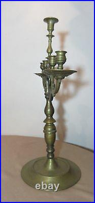 Large antique 18th century solid brass sabbath 5 branch candelabra candle holder