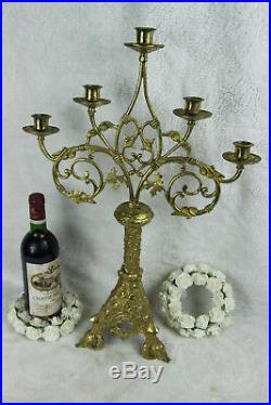 Large antique Church Altar neo gothic brass Candle holder