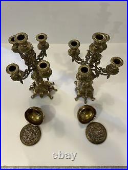 Late 19th Century Brevettato Baroque Brass 5 Arm Candelabra Pair