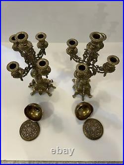 Late 19th Century Brevettato Baroque Brass 5 Arm Candelabra Pair