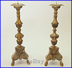 Lion Head Candle Holders Brass Pillar Candles 17 Altar / Fireplace Mantle Heght