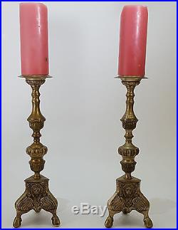 Lion Head Candle Holders Brass Pillar Candles 17 Altar / Fireplace Mantle Heght