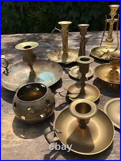 Lot 15 Brass Candlesticks Holders Wedding Table Decor Patina Candle 7 3/4 to 2