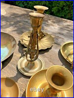 Lot 15 Brass Candlesticks Holders Wedding Table Decor Patina Candle 7 3/4 to 2