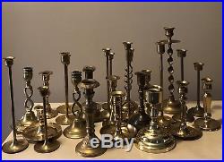 Lot 26 Vintage Solid Brass Candle Taper Holders Gold Tall Wedding Candlestick