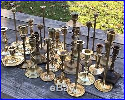 Lot 26 Vintage Solid Brass Candle Taper Holders Gold Tall Wedding Candlestick