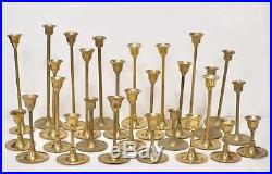 Lot 28 Vintage Solid Brass Candle Taper Holders Gold Tall Wedding Candlestick