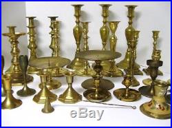 Lot 32 Brass Candlesticks 10 Pairs & Snuffer Candle Holders Wedding Baldwin Vtg