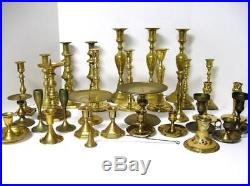 Lot 32 Brass Candlesticks 10 Pairs & Snuffer Candle Holders Wedding Baldwin Vtg