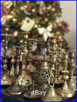 Lot 32 Vintage Brass Candlestick Holders Gold Tone Solid Tall Wedding Ornate