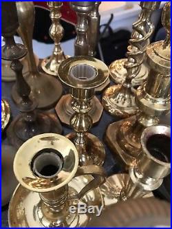Lot 32 Vintage Brass Candlestick Holders Gold Tone Solid Tall Wedding Ornate