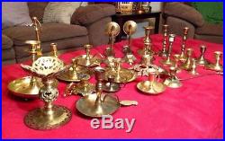 Lot Of 26 Vintage Brass Candlestick Holders & Chambersticks, Estate Finds