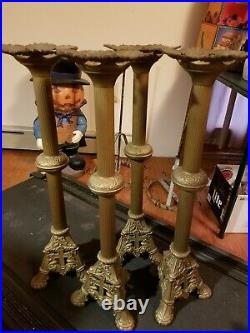 Lot Of 4 Vintage Brass Religious Church Candle Holders 26