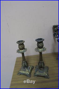 Lot Of Vintage Gothic Ornate Bronzed Cast Iron Brass Candelabra Candle Holder
