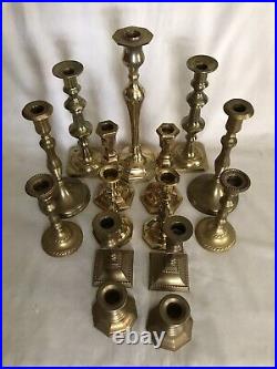 Lot of 15 Vintage Brass Candlestick Candle Holders Wedding Decor 14 pounds