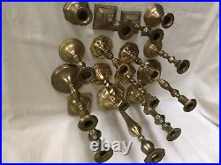 Lot of 15 Vintage Brass Candlestick Candle Holders Wedding Decor 14 pounds