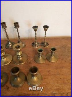 Lot of 16 Vintage Brass Candle Sticks Holders 8 Matching Pairs Patina Tapered