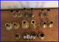 Lot of 16 Vintage Brass Candle Sticks Holders 8 Matching Pairs Patina Tapered